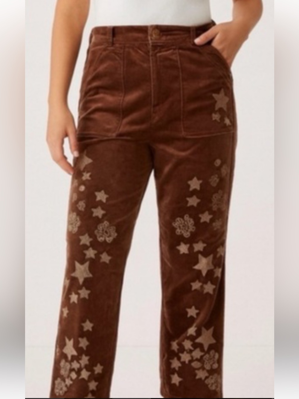 Pilcro Wanderer Velvet Star Embroidered Pants Anthropologie Brown Size 28 NWT - Picture 4 of 7